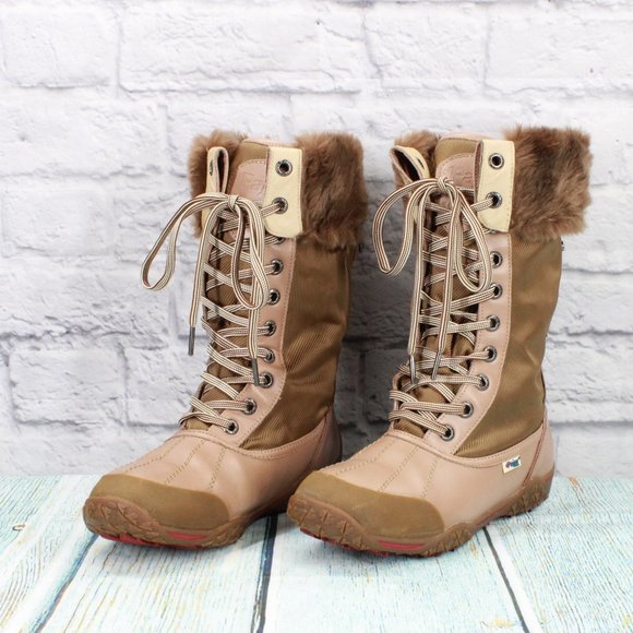 Pajar Brown Grip Faux Fur Leather Lace Up Mid Calf Winter Boots US 8-8.5 - Picture 2 of 9